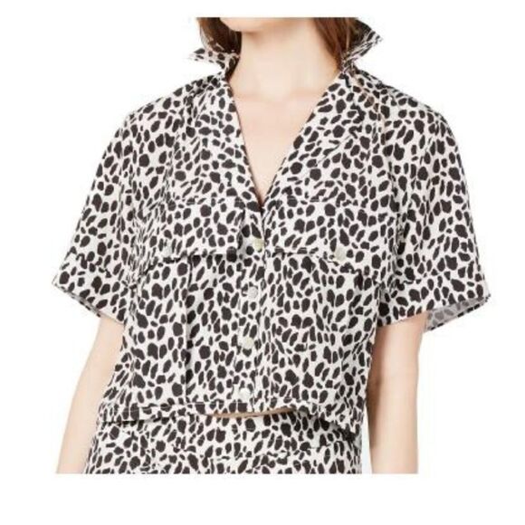 KENDALL + KYLIE crop top animal print floral button down boxy S - Picture 10 of 10